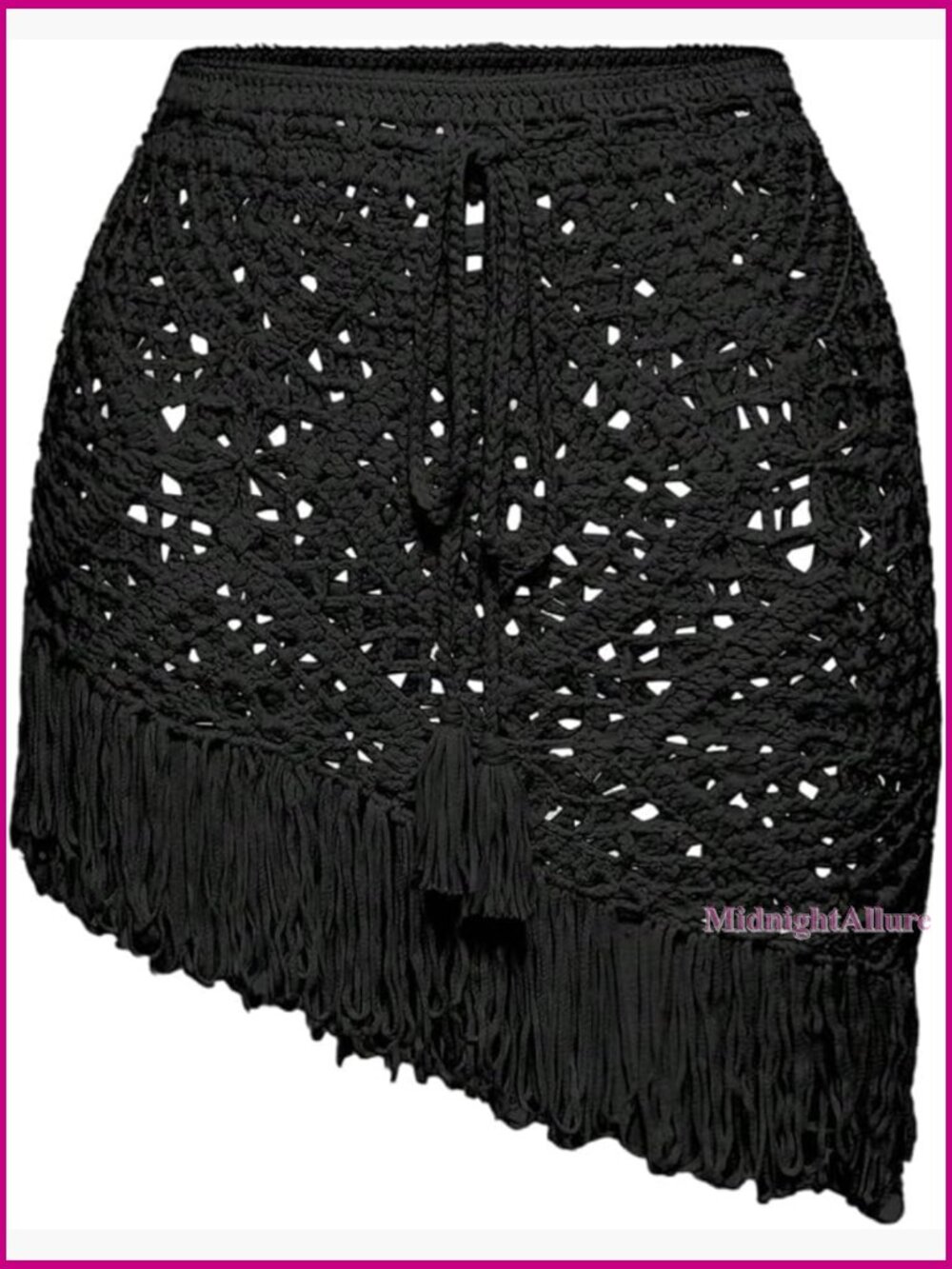 Crochet Fringe Beach Skirt Sheer Cover Up Boho Asymmetrical Tie Front